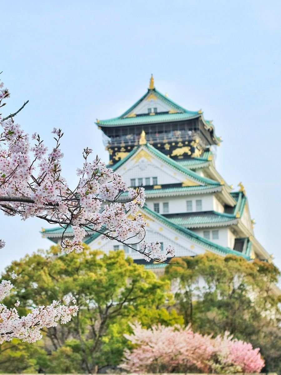 The Incredible Castle Of Osaka In Spring With Cherry Blossoms