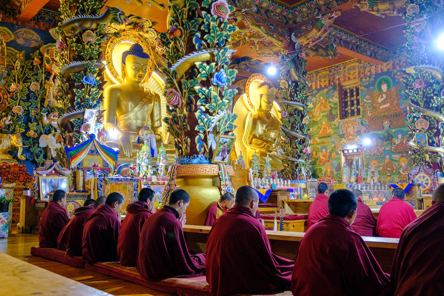 bhutan monks evening prayer